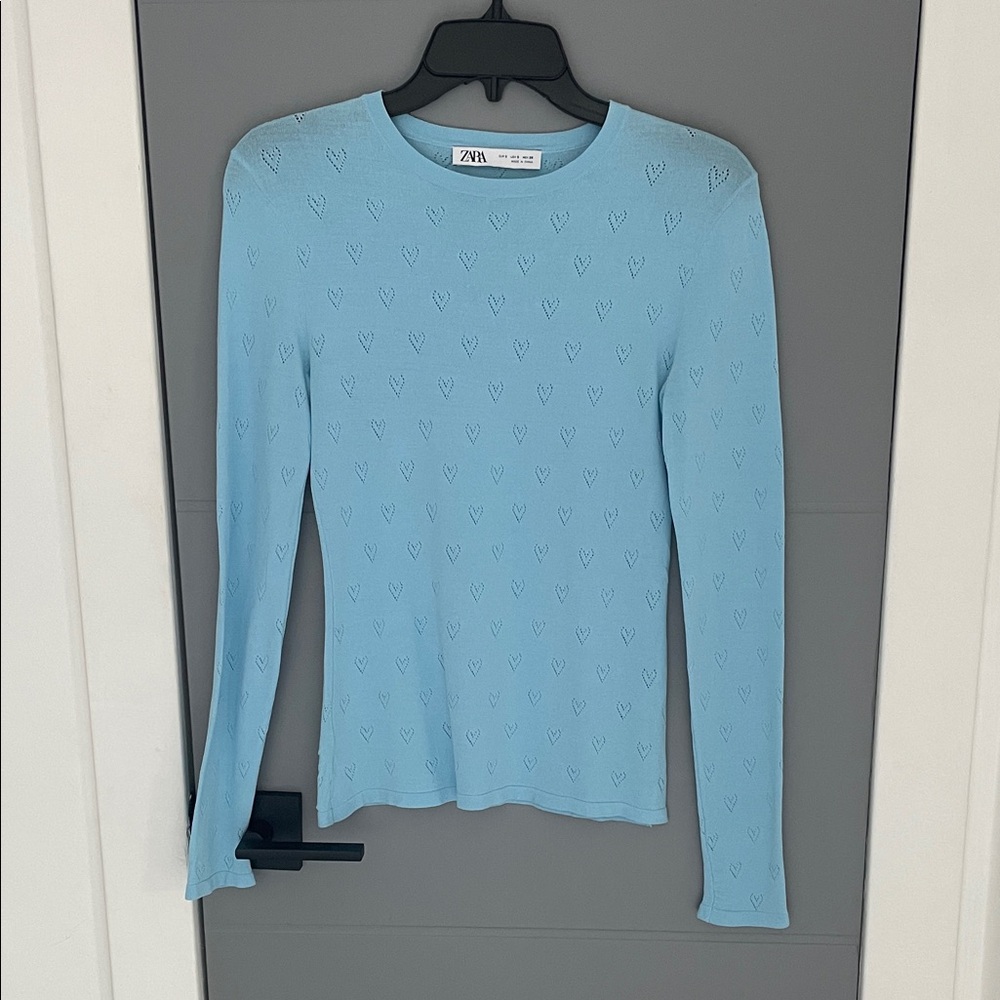 Zara Sky Blue Heart Motif Women's Long Sleeve small 💙